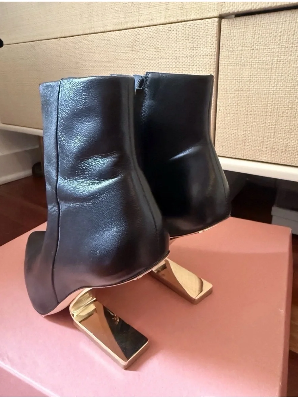 cult gaia Black Kenna Pointed-Toe Leather Ankle Boots with Metallic Heel